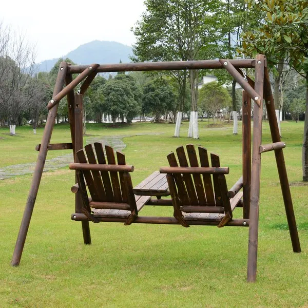 198Lx135Wx170H Cm. Pine Fir Wood Swing Chair - Carbonized Color