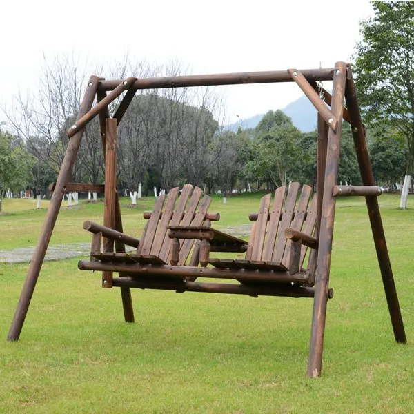 198Lx135Wx170H Cm. Pine Fir Wood Swing Chair - Carbonized Color