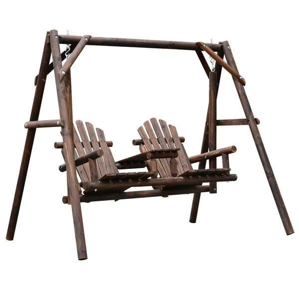 198Lx135Wx170H Cm. Pine Fir Wood Swing Chair - Carbonized Color