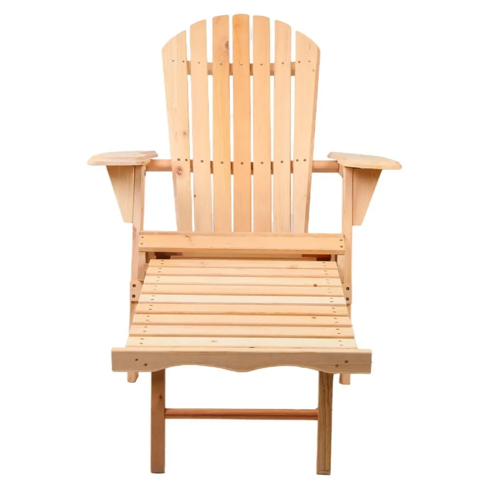 2PC Adirondack Outdoor Chairs Wooden Sun Lounge Patio Furniture Garden Natural