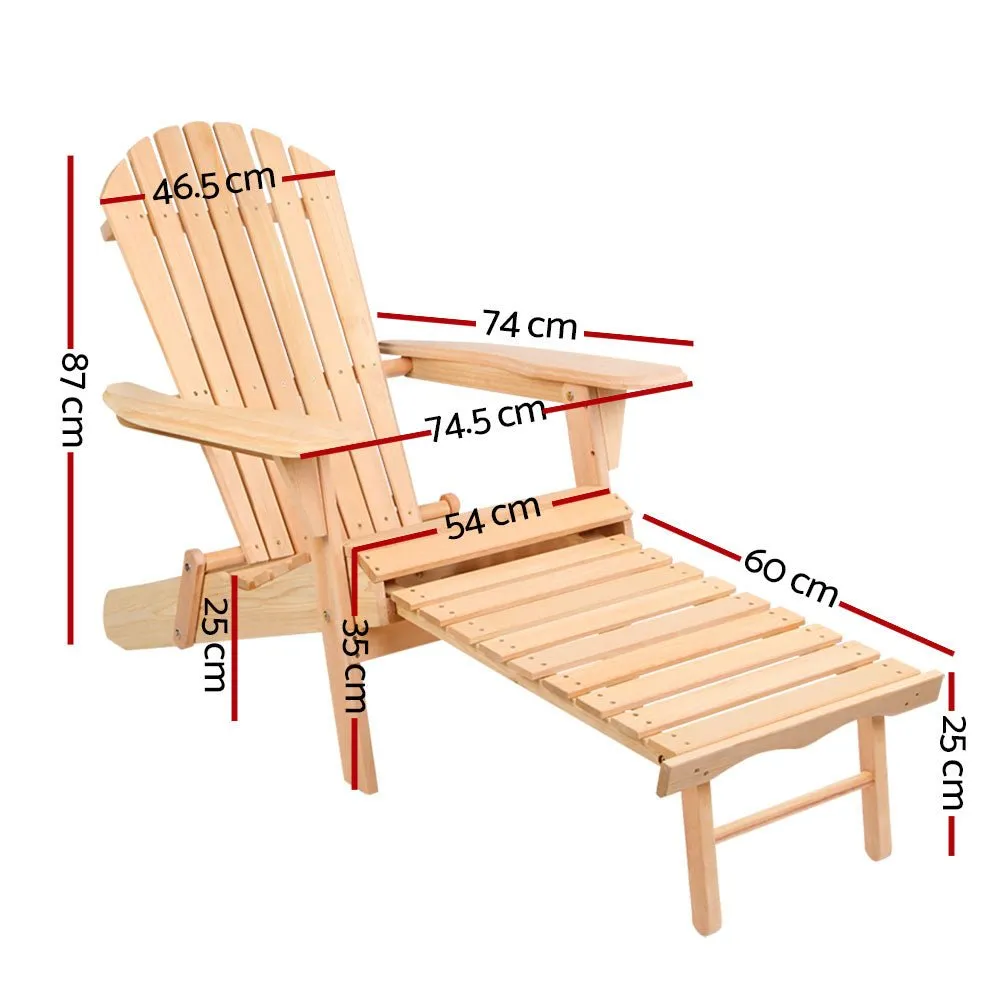 2PC Adirondack Outdoor Chairs Wooden Sun Lounge Patio Furniture Garden Natural