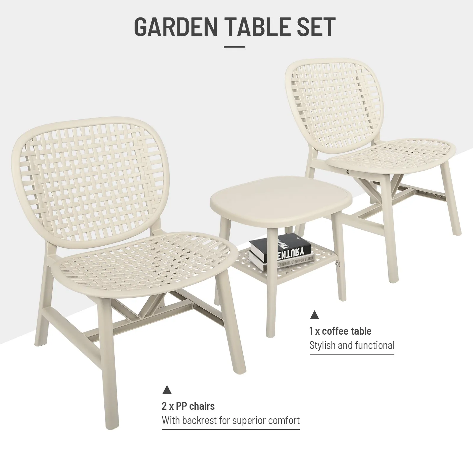 3pcs Hollow Design Retro Patio Table Chair Set for Balcony