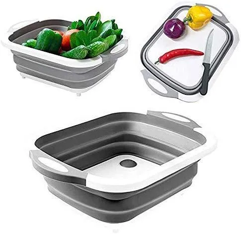 Cutting collapsible Chopping Board/Washing Bowl, Fruit Vegetable Basket 3 in 1 Chopping Board (Random Color)