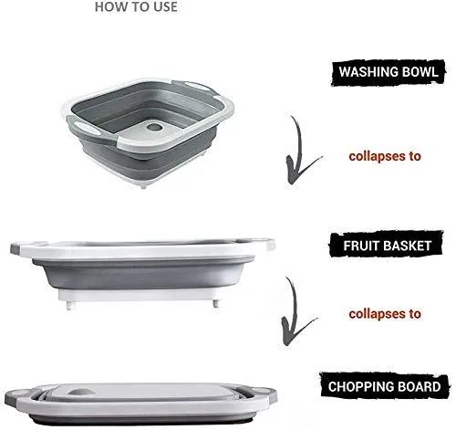 Cutting collapsible Chopping Board/Washing Bowl, Fruit Vegetable Basket 3 in 1 Chopping Board (Random Color)
