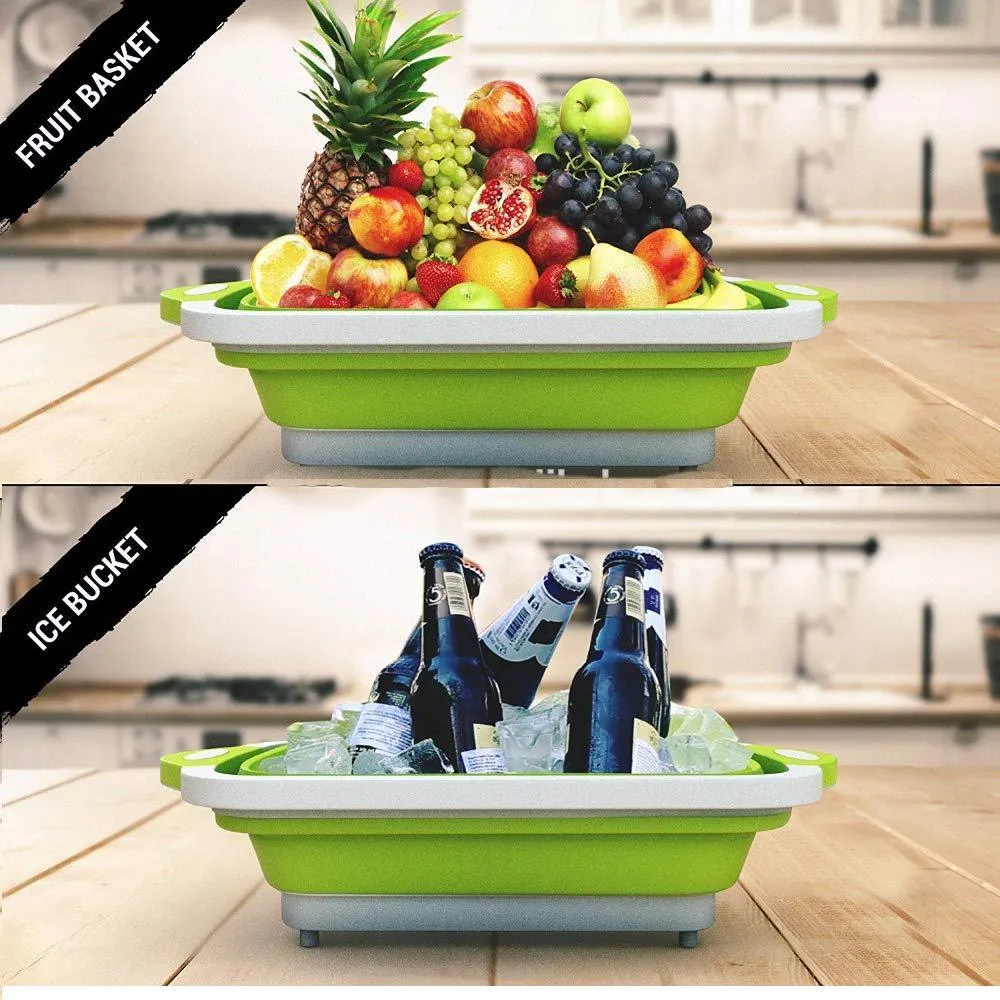 Cutting collapsible Chopping Board/Washing Bowl, Fruit Vegetable Basket 3 in 1 Chopping Board (Random Color)