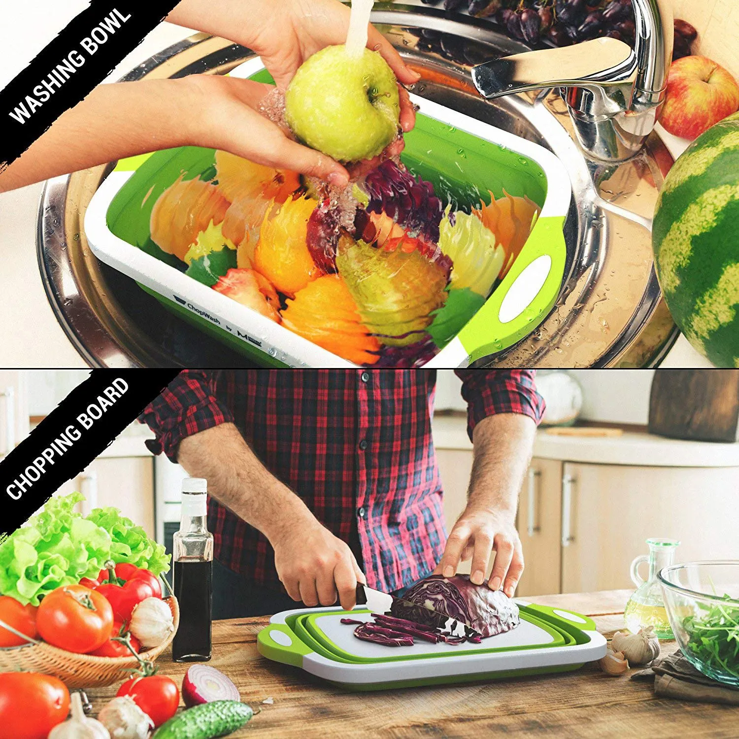 Cutting collapsible Chopping Board/Washing Bowl, Fruit Vegetable Basket 3 in 1 Chopping Board (Random Color)