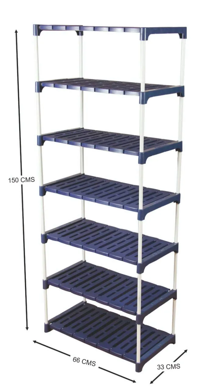 Novatic Multipurpose Shoe Rack Strong Build Adjustable Shelf Rack Portable Shoe Rack for Home Storage Easy to Move & Assemble Metal and Plastic Rack (Navy Blue - 7 Tier)