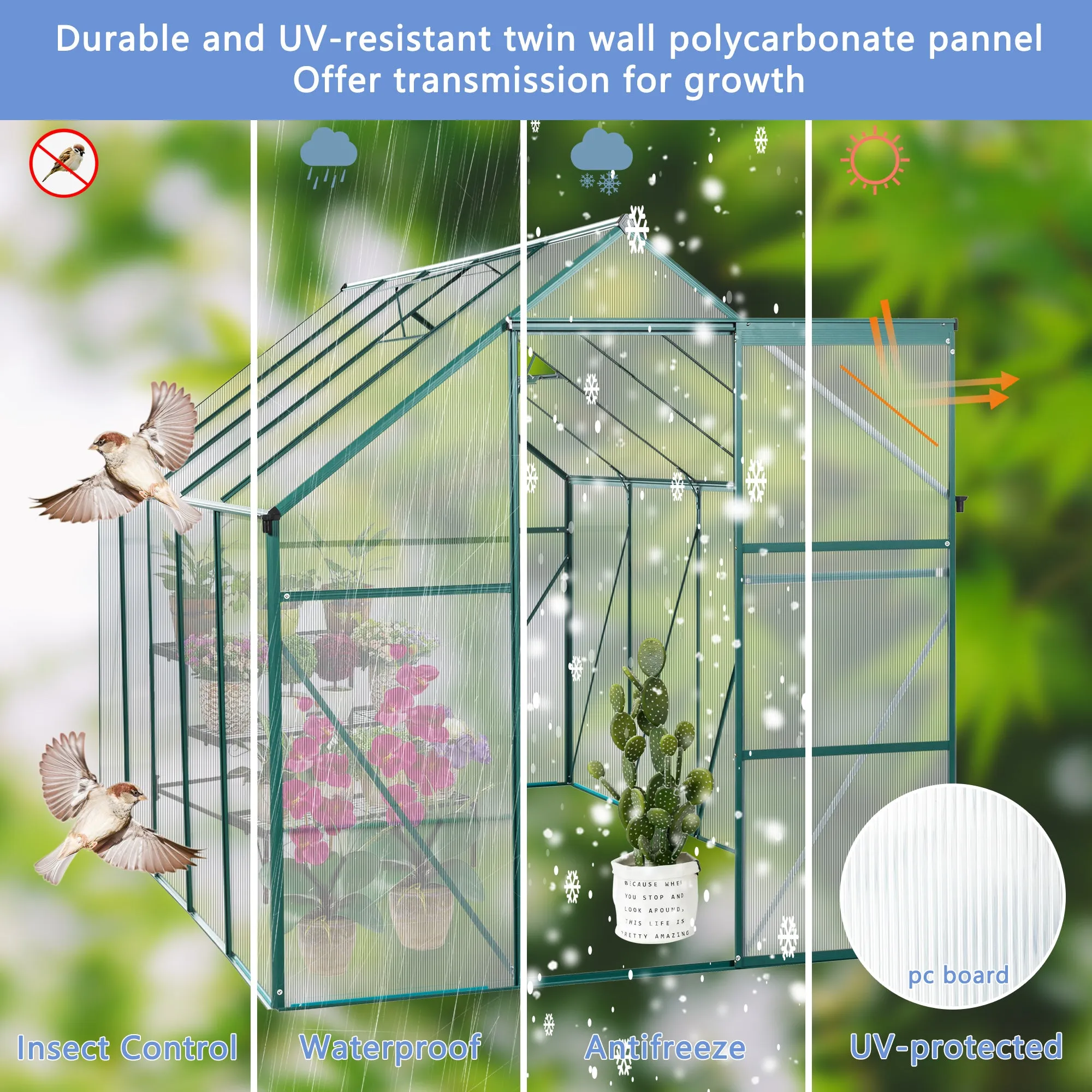 Polycarbonate Greenhouse Raised Base and Anchor Aluminum Heavy Duty