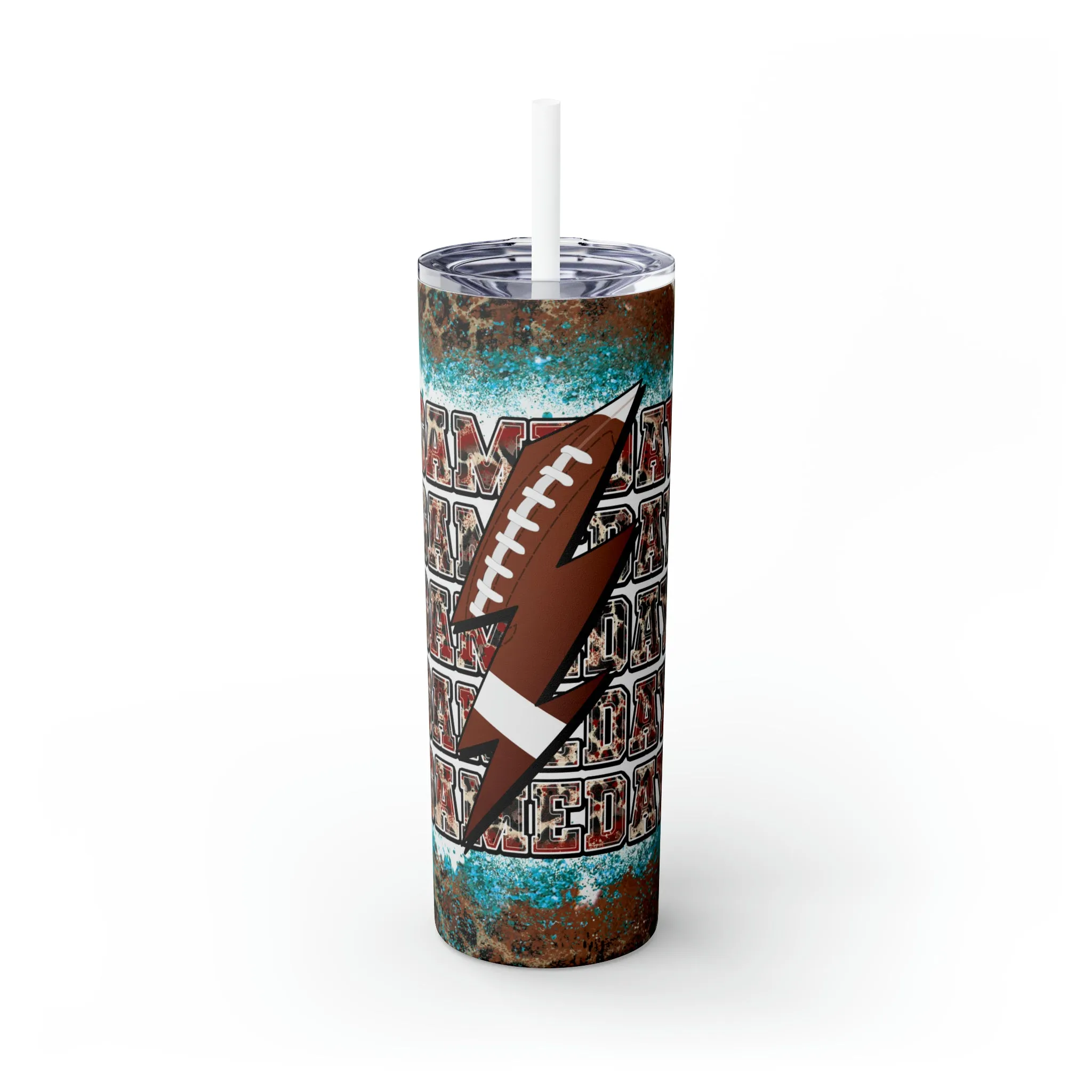 Skinny Tumbler with Straw, 20oz Football, Gameday
